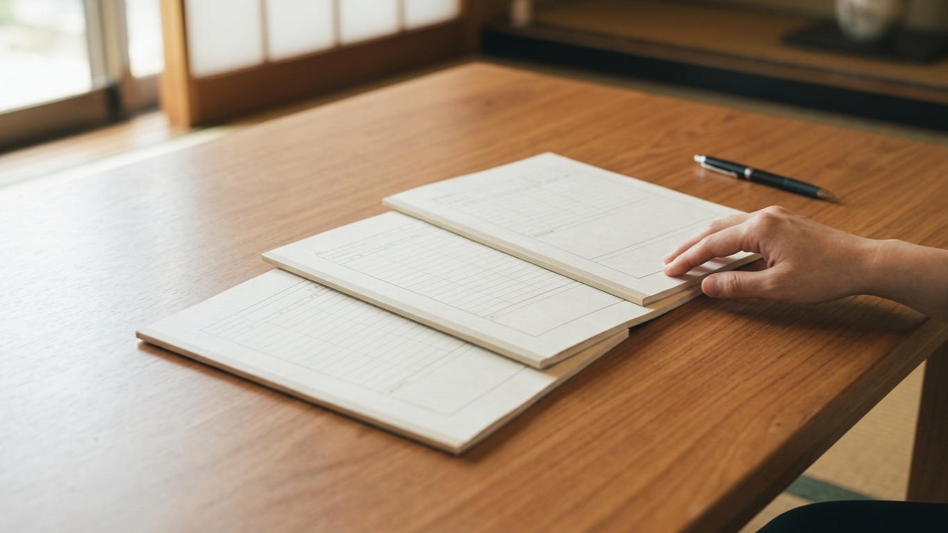 机に並べた複数社の査定書を見比べている手元